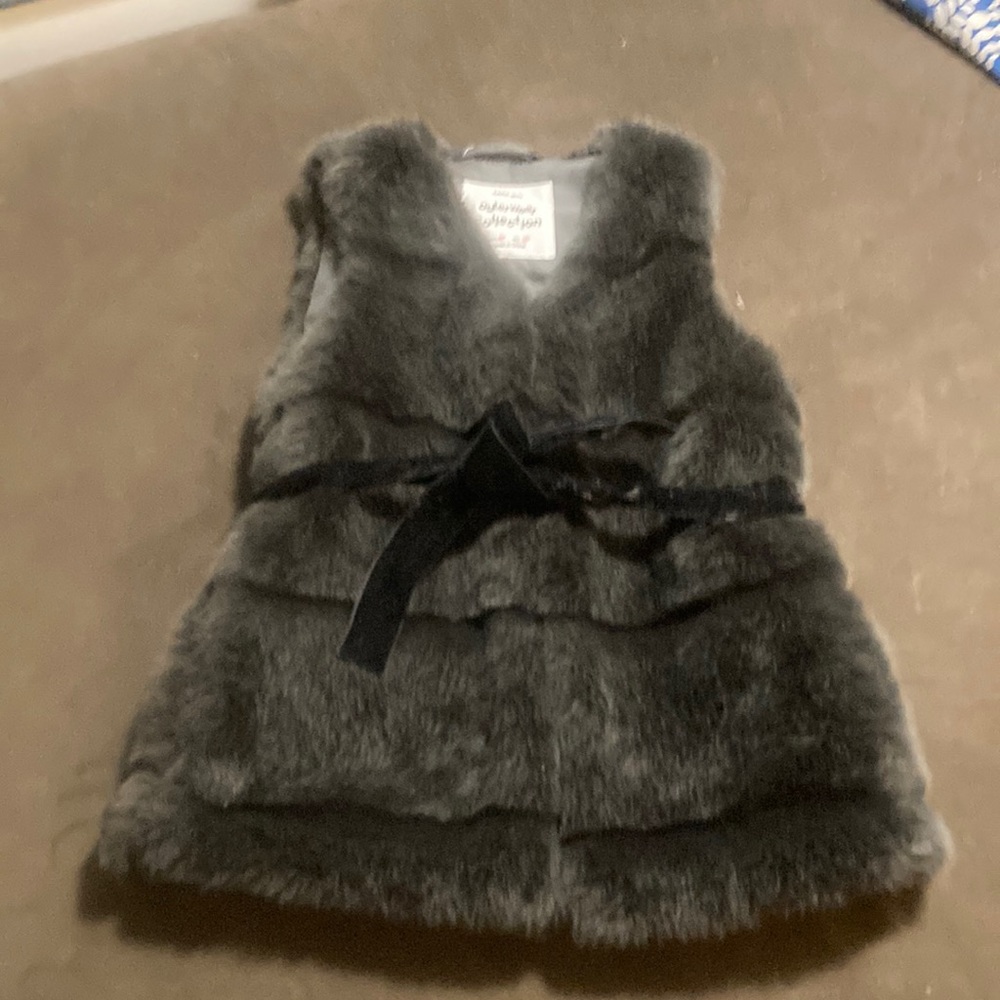 Zara girls outerwear collection dark grey faux  fur vest